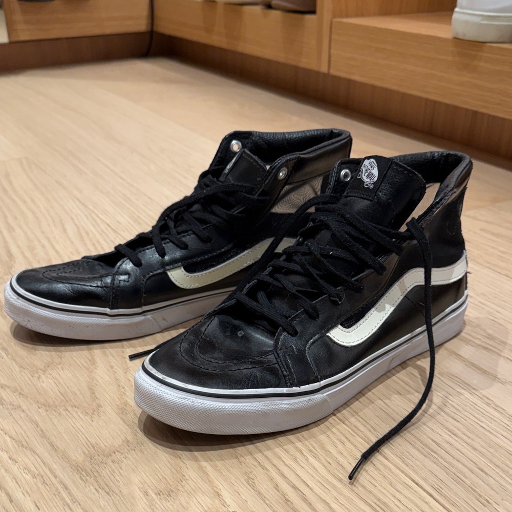 Vans Black & White Sk8-Hi Leather Canvas High-Top Sneakers